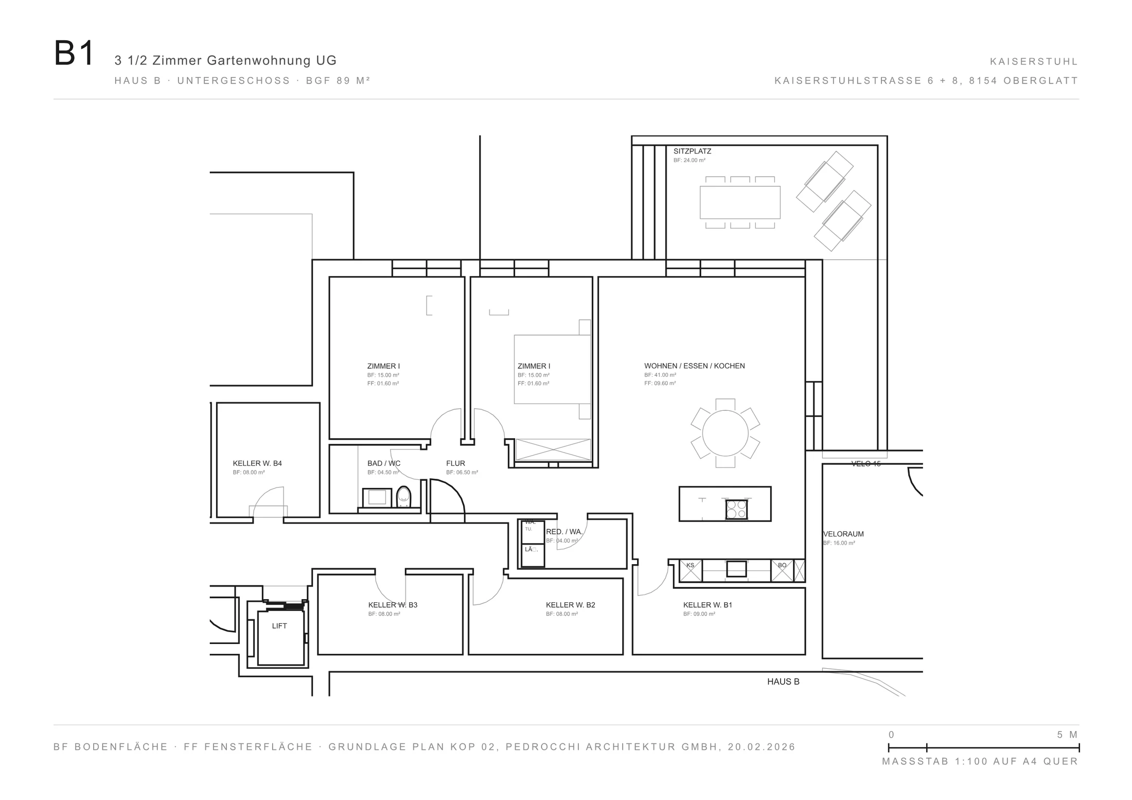Grundriss Wohnung B1, Untergeschoss