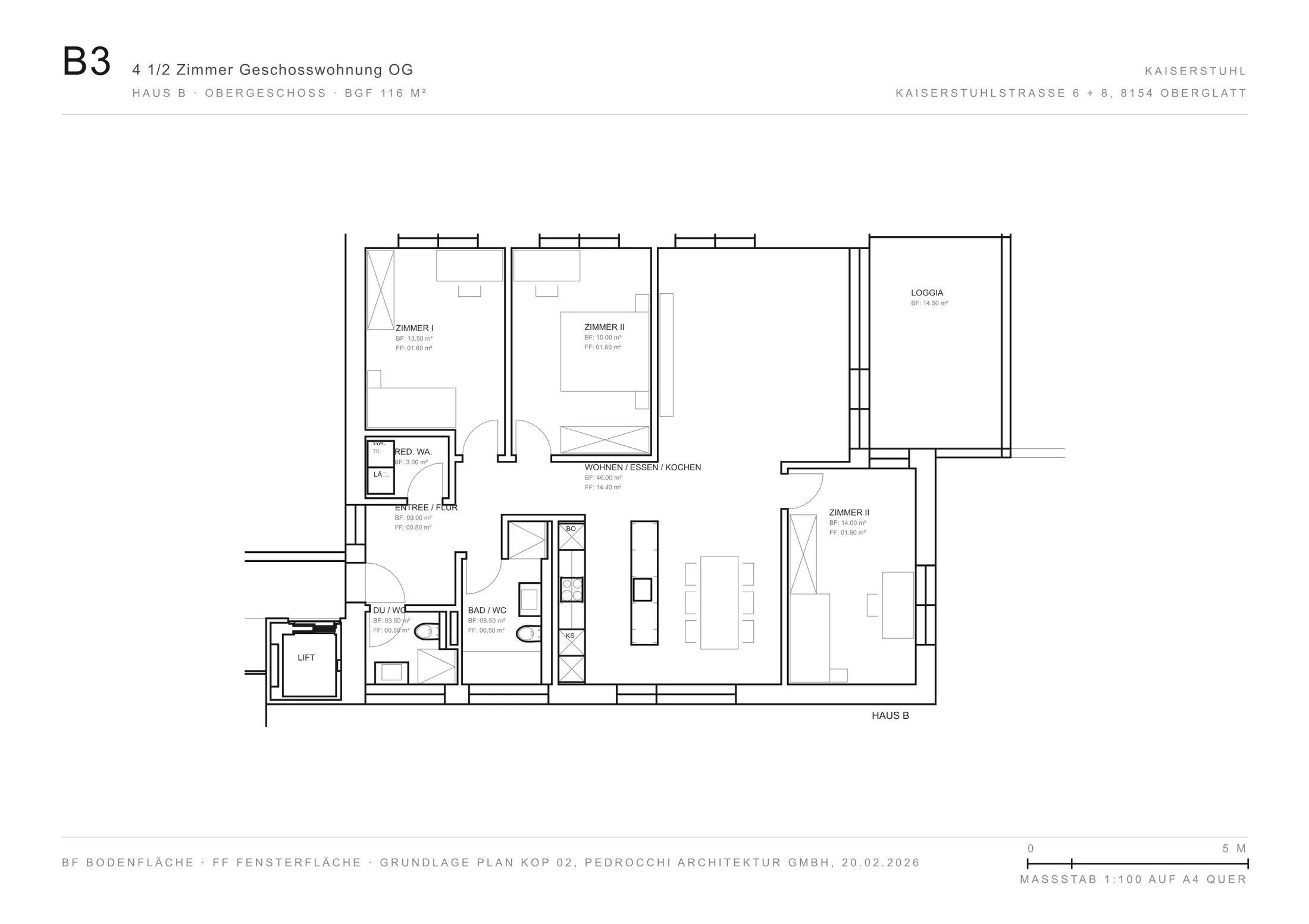 Grundriss Wohnung B3, Obergeschoss